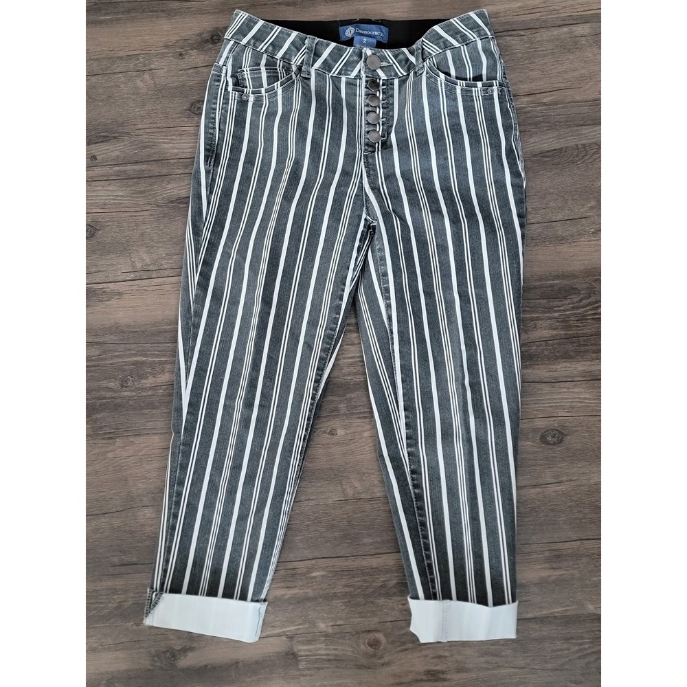 Democracy Absolution Grey White Striped Button Fly Straight Leg Jeans Size 2